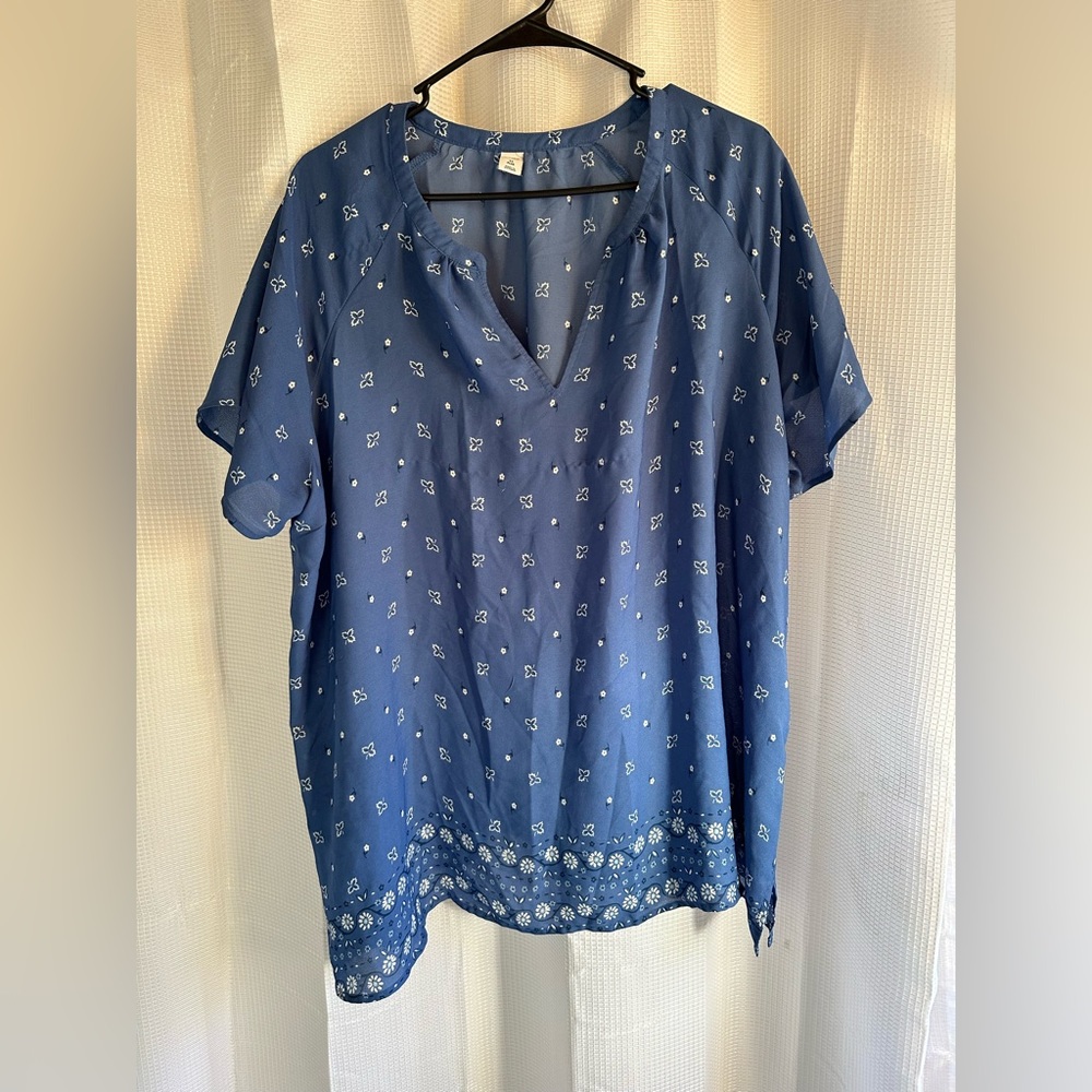 Old Navy | Blue Blouse with White Floral Pattern